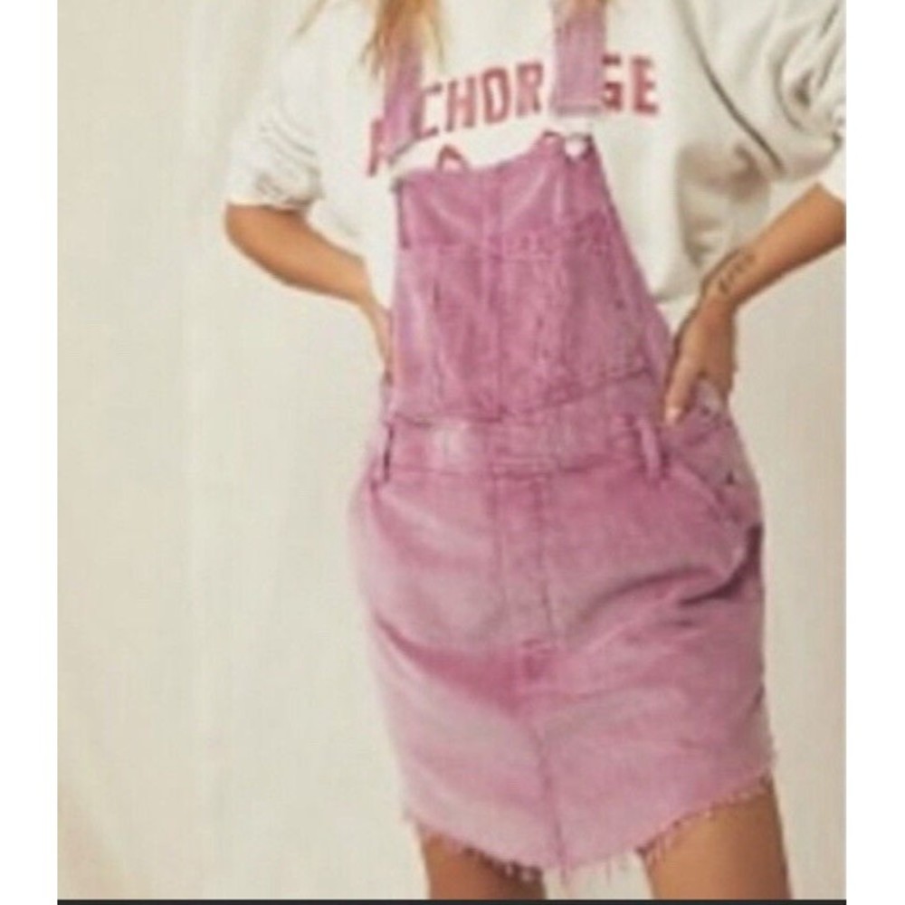 We The Free Free People Baxter Cord Fringe Hem Overall Jumper Dress Large Pink